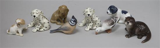 A collection of Royal Copenhagen dogs and birds 7cm
